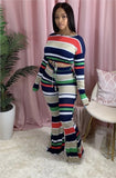 Hot style ladies two-piece set+Fashion rainbow stripe T-shirt wide-leg two-piece pants