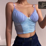 X00533M New women's wear bowknot matching color sexy mesh perspective navel condole vest