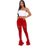 X00364L Phoenix New arrival women long pant+Sexy ripped flounces jeans