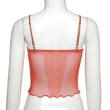 X00718L New line of v-neck mesh perspective vest+Aural trim crop and bottom vest