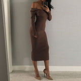 Sexy off-the-shoulder dress from a European or American nightclub Long - sleeved big V neck women dress