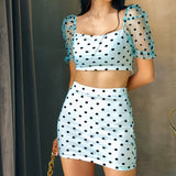 X00299S 2021 fashion women outfit new hot wave point bubble sleeve crop navel casual suit