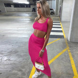 X00242M Wholesale 2021 Summer Women's 2 pieces set 7 colors sexy Tank top crop short top suit slim solid color skirt