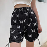 X00334M Women's butterfly print drawstring loose high-waisted slim shorts street snap sport slacks