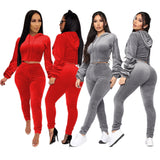 X00447L Phoenix Hot style women sexy two-piece sets+Long - sleeved hoodie solid color fleece two-piece set