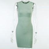 2020 Autumn The new green slim girl's dress+Sexy features a round neck skirt with a bust