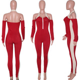 Sexy necktie slim zipper splice pantaloon ladies pencil pants long sleeve jumpsuit sexy casual bodycon