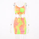 Hot Tie-dye Printed Sexy Two Piece Set Spaghetti Strap Sleeveless Crop Top And Short Skirts Tracksuit Mini