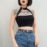 X00382S 2021 summer Cotton metal collar choker sexy ultra short vest