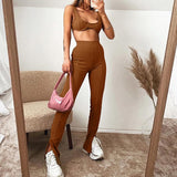 X00724S women Knitted casual tank tops and trousers outfits skinny stretch two pieces set slim Leggings Sportswear