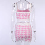 X01200C Club Party Sexy 2 Piece Sets Women Strap Knitted Pink Bodycon Outfits Fashion Tank Top And Skirt Co-ord Set