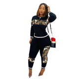 X00885M Casual stitching color suit Fashion women's two pieces set Plus size long sleeves leggings outfit in stock