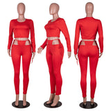 Bandage Sexy Solid Two Piece Sets Women 2021 Autumn Pullover Crop Top+Leggings Stretchy Skinny Streetwear Co-ord Outfits