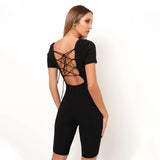 Summer 2020 wholesale hot style new short sleeve low collar backless sports fitness jumpsuit women