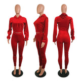 X00447L Phoenix Hot style women sexy two-piece sets+Long - sleeved hoodie solid color fleece two-piece set