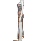 The new summer 2021 one-line neck and sexy slit and slim tiger print women's dress