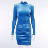 new slim dress has a high neck and long sleeves ruffled skirt and hip sexy skirt