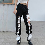 X00621M Women's fashion web celebrity street style chic feature lace-up casual pants