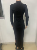 Phoenix New arrival sexy women dress+Ruffled dress with high collar and slit waist