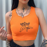 X01057C Angel Print Cropped Sexy Tank Top Women 2021 Summer Streetwear Sleeveless Crop Top