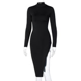 Phoenix sexy club dresses low back round neck long sleeves and slit skirt evening dress