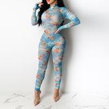 2020 sexy hot style Cupid printing polyester mesh see-through jumpsuit foreign trade sexy pants one piece