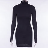 Long Sleeve Skinny Mini Dress Women Sexy Sporting Style Dresses Bodycon Slim Yellow Clubwear