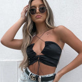 X00501S Sleeveless Sexy Backless Lace Up Summer Crop Tops Vest Bustier Camisole Top Fashion Mini Tanks Solid Underwear