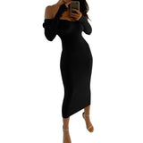 Sexy off-the-shoulder dress from a European or American nightclub Long - sleeved big V neck women dress