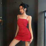 2020 summer new dress hot style ruffled ruffled sexy bag buttock condole belt dress woman party