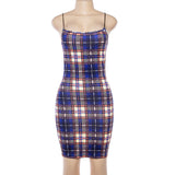 Plaid Mini Dress Women 90s Street Spaghetti Strap Grid Summer Dress 2019 Checked Sundress Party Short Sheath