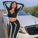 X00702M Phoenix fashion Suit Women's casual zipper round collar short crop trousers reflective tape two - piece suit