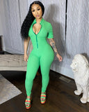 2020 Hot style high crater women jumpsuit+sexy zip collar short sleeve solid color jumpsuit