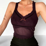 X00105L Sexy brown gauze lady short vest skinny sleeveless underlay the vest low cut & open breast camisole