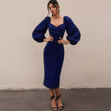 2021 summer Hot style Temperament-dress skirts in the long waist puff sleeve cotton long-sleeve formal dress