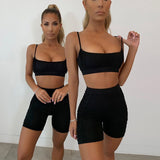 X00231S 2021Summer 2021 new style women's sexy low-cut halter top tight height waist shorts two-piece yoga set