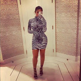 Phoenix Fashion sexy print long sleeve dress+Personalised striped half-high-necked long-sleeved dress