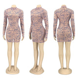 Phoenix autumn Tight slim dresses Fashion sexy tight package hip printed long-sleeved dress