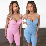 Sexy Workout Active Wear suspenders low-cut zipper v-neck fitness jumpsuit women