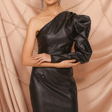 2020 sexy one-shoulder dress with strapless irregular wrap long sleeve Dresses lady elegant