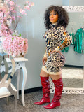 High collar slim sexy thick tight leopard print knitted women's dress plus size 2020 hot sale in stock