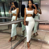 X00242M Wholesale 2021 Summer Women's 2 pieces set 7 colors sexy Tank top crop short top suit slim solid color skirt