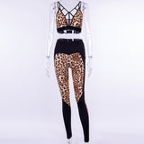 X00312L New arrival women two-piece set+Leopard print Mosaic sports bra tights two-piece set