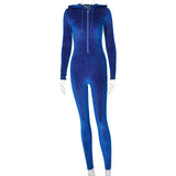 2020 Hot style Zip hooded yoga jumpsuit Velvet spots long sleeves blue one piece suit in stock