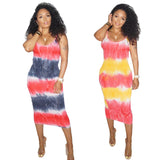 Women's dress with a tie-dye print hip wrap dresses condole belt skirt