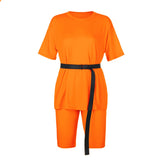 Summer 2020 Women Set O Neck Loose Short Sleeve Top Shirt And Biker Shorts Two Piece Ladies Tracksuit Sets Sportswear