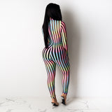 2020 wholesale workout 2020 mesh see-through color striped one piece jumpsuit