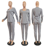 X00808M Phoenix long sleeve button sexy casual two-piece set Solid-color V-neck open fork loose nightclub outfit two-piece