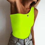 X00646C fashion girl neon bodysuit womens spring summer Elegant club party one shoulder jumpsuit