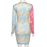 2021 Autumn/winter women's dress with round neck and long sleeves fashion slim print and hip-hugging dress